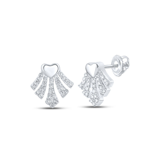 10k White Gold Womens Round Diamond Heart Earrings 1/6 Cttw