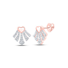  10k Rose Gold Womens Round Diamond Heart Earrings 1/6 Cttw