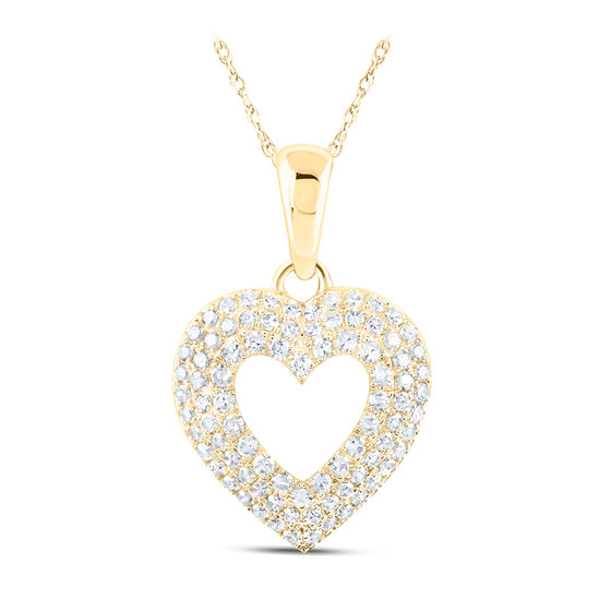 10k Yellow Gold Womens Round Diamond Heart Pendant 1/2 Cttw