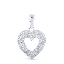  10k White Gold Womens Round Diamond Heart Pendant 1/2 Cttw
