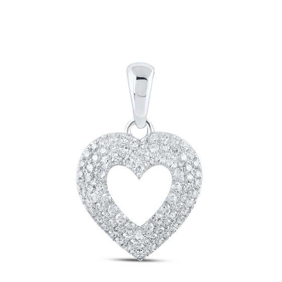 10k White Gold Womens Round Diamond Heart Pendant 1/2 Cttw