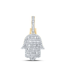  10k Yellow Gold Mens Baguette Diamond Hamsa Charm Pendant 1/2 Cttw