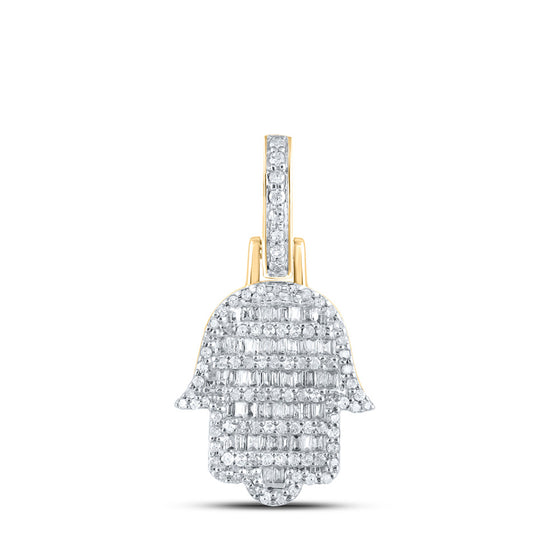 10k Yellow Gold Mens Baguette Diamond Hamsa Charm Pendant 1/2 Cttw