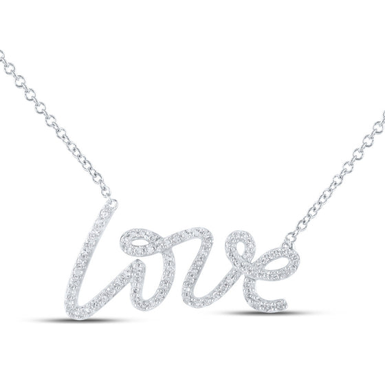 10k White Gold Womens Round Diamond Love Fashion Necklace 1/4 Cttw
