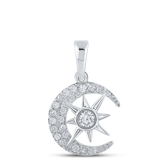 10k White Gold Womens Round Diamond Crescent Moon Star Pendant 1/4 Cttw