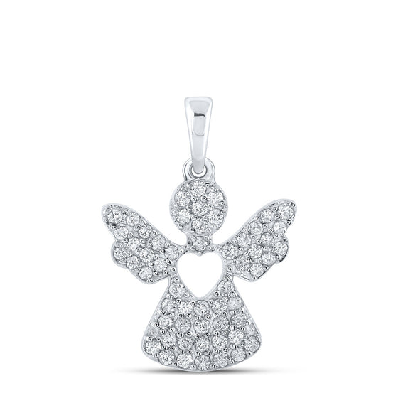 10k White Gold Womens Round Diamond Angel Pendant 1/3 Cttw