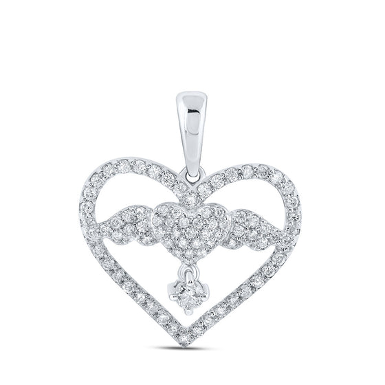10k White Gold Womens Round Diamond Angel Heart Pendant 5/8 Cttw