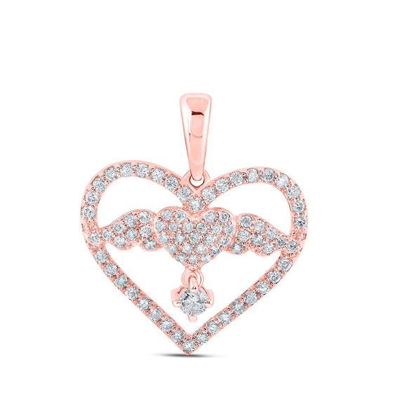 10k Rose Gold Womens Round Diamond Angel Heart Pendant 5/8 Cttw