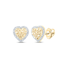  10k Yellow Gold Womens Round Diamond Nugget Heart Earrings 1/10 Cttw