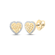  10k Yellow Gold Womens Round Diamond Nugget Heart Earrings 1/10 Cttw