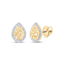  10k Yellow Gold Womens Round Diamond Nugget Teardrop Earrings 1/10 Cttw