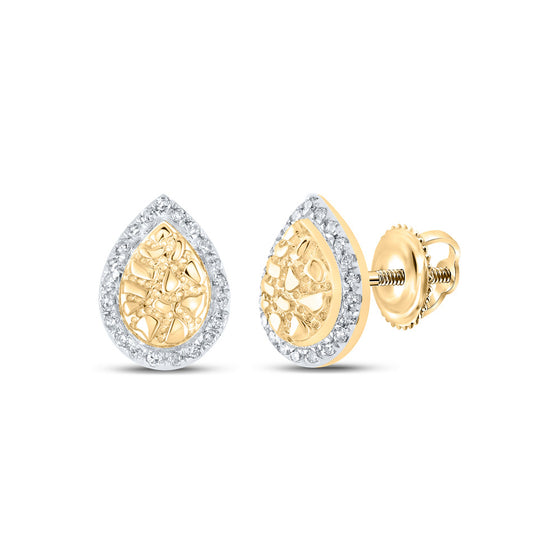 10k Yellow Gold Womens Round Diamond Nugget Teardrop Earrings 1/10 Cttw