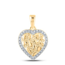 10k Yellow Gold Womens Round Diamond Nugget Heart Pendant 1/12 Cttw