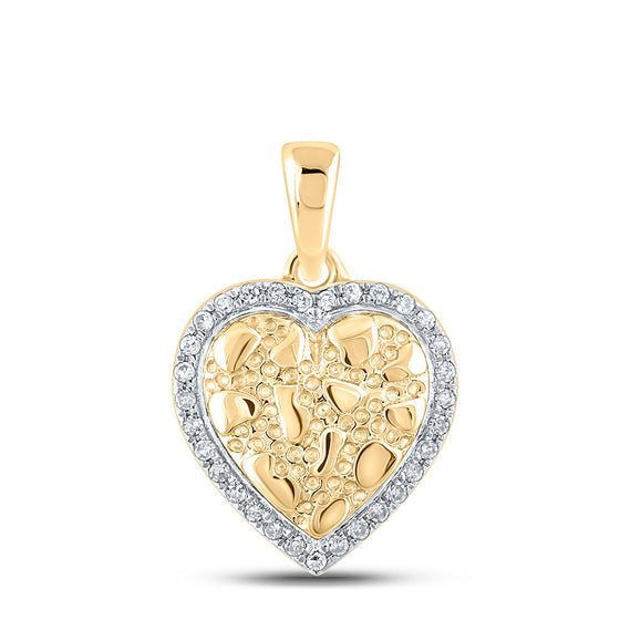 10k Yellow Gold Womens Round Diamond Nugget Heart Pendant 1/12 Cttw