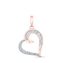 10k Rose Gold Womens Baguette Diamond Heart Pendant 1/6 Cttw
