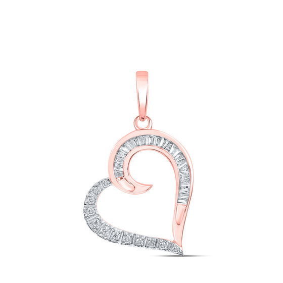 10k Rose Gold Womens Baguette Diamond Heart Pendant 1/6 Cttw