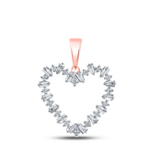  10k Rose Gold Womens Baguette Diamond Heart Pendant 1/3 Cttw