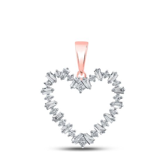 10k Rose Gold Womens Baguette Diamond Heart Pendant 1/3 Cttw
