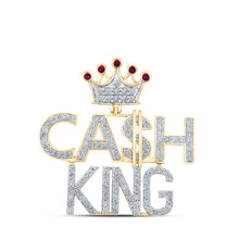  10k Yellow Gold Mens Round Ruby Diamond Cash King Phrase Charm Pendant 3-3/4 Cttw