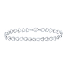  Sterling Silver Womens Round Diamond Heart Bracelet 1/20 Cttw
