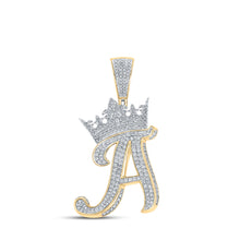  10k Two-tone Gold Mens Round Diamond Crown A Letter Charm Pendant 1-1/2 Cttw