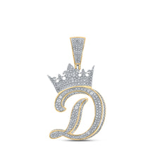  10k Two-tone Gold Mens Round Diamond Crown D Letter Charm Pendant 1-5/8 Cttw