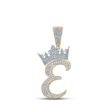  10k Two-tone Gold Mens Round Diamond Crown E Letter Charm Pendant 1-1/5 Cttw