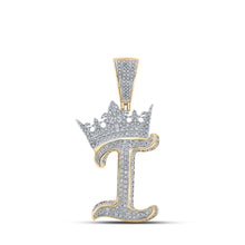  10k Two-tone Gold Mens Round Diamond Crown I Letter Charm Pendant 1-1/3 Cttw