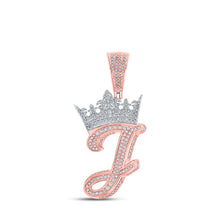 10k Two-tone Gold Mens Round Diamond Crown J Letter Charm Pendant 1-1/4 Cttw