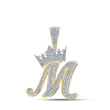 10k Two-tone Gold Mens Round Diamond Crown M Letter Charm Pendant 1-3/4 Cttw