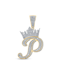 10k Two-tone Gold Mens Round Diamond Crown P Letter Charm Pendant 1-1/2 Cttw