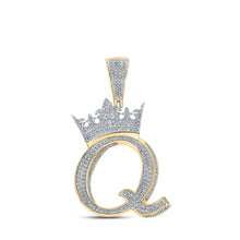 10k Two-tone Gold Mens Round Diamond Q Crown Letter Charm Pendant 1-3/8 Cttw