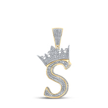  10k Two-tone Gold Mens Round Diamond Crown S Letter Charm Pendant 1-1/5 Cttw