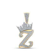  10k Two-tone Gold Mens Round Diamond Z Crown Letter Charm Pendant 1-3/8 Cttw