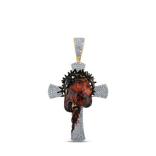  10k Yellow Gold Mens Round Diamond Jesus Cross Charm Pendant 1/2 Cttw