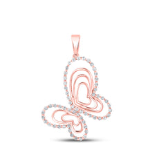  10k Rose Gold Womens Round Diamond Butterfly Bug Pendant 1/3 Cttw