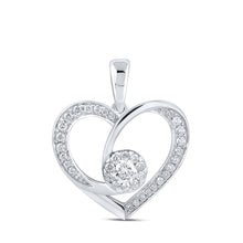  10k White Gold Womens Round Diamond Heart Pendant 3/8 Cttw