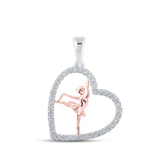  10k Two-tone Gold Womens Round Diamond Ballerina Heart Pendant 1/3 Cttw