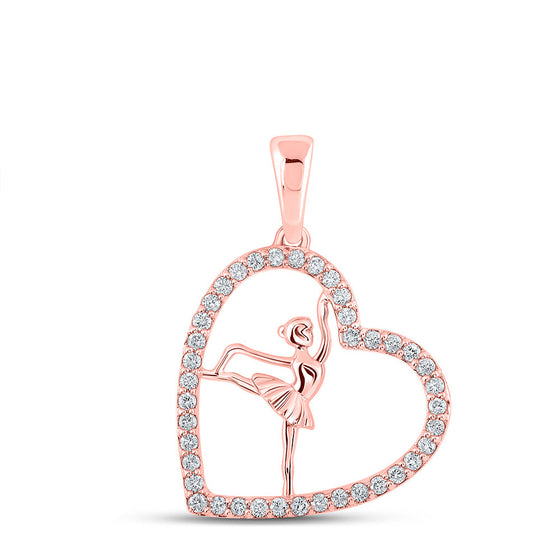 10k Rose Gold Womens Round Diamond Ballerina Heart Pendant 1/3 Cttw