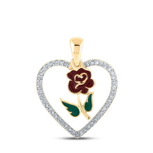  10k Yellow Gold Womens Round Diamond Rose Heart Pendant 1/8 Cttw