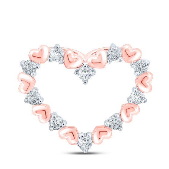 10k Rose Gold Womens Round Diamond Heart Pendant 1/4 Cttw