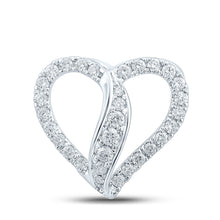  10k White Gold Womens Round Diamond Heart Pendant 1/3 Cttw