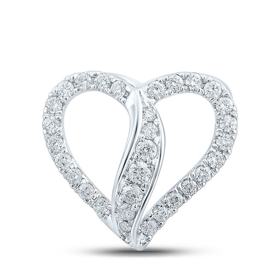 10k White Gold Womens Round Diamond Heart Pendant 1/3 Cttw