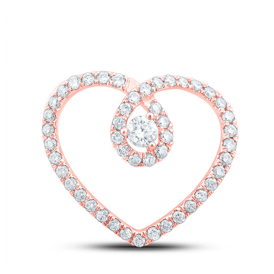 10k Rose Gold Womens Round Diamond Heart Pendant 1/3 Cttw