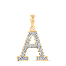  10k Yellow Gold Womens Round Diamond Initial A Letter Pendant 1/12 Cttw