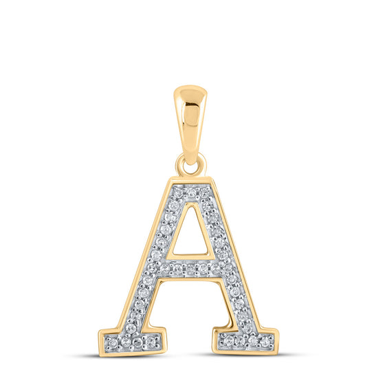 10k Yellow Gold Womens Round Diamond Initial A Letter Pendant 1/12 Cttw