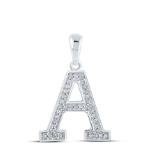  10k White Gold Womens Round Diamond Initial A Letter Pendant 1/12 Cttw