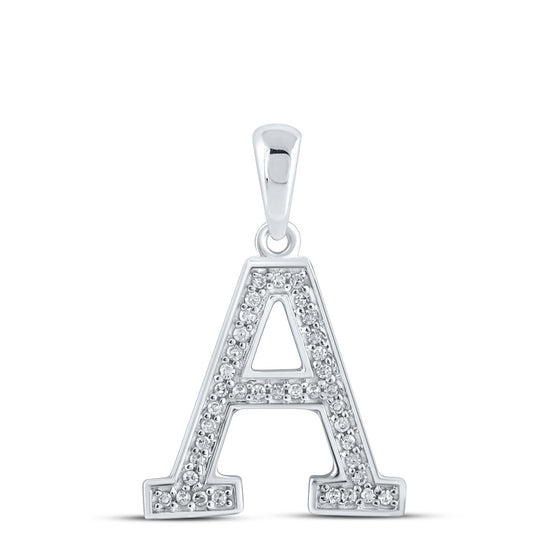 10k White Gold Womens Round Diamond Initial A Letter Pendant 1/12 Cttw
