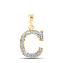  10k Yellow Gold Womens Round Diamond Initial C Letter Pendant 1/12 Cttw