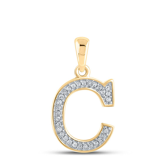 10k Yellow Gold Womens Round Diamond Initial C Letter Pendant 1/12 Cttw